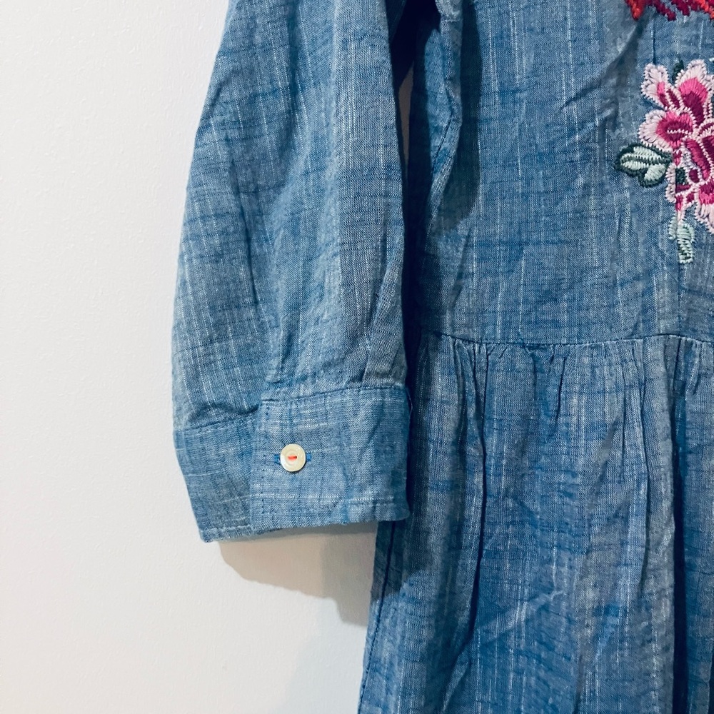 Johnny Was Cotton Chambray Button Down Embroidered Dress Size Small - Picture 3 of 9